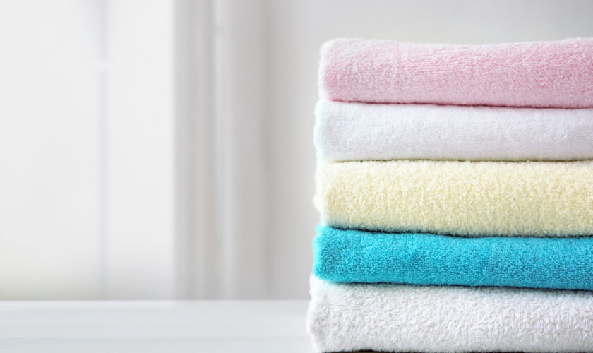 Stack,Of,Colorful,Terry,Towels,Empty,Space,Design.,Colorful,Laundry.household.